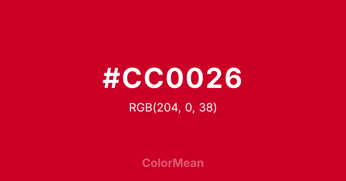 Color swatch image showing #CC0026 with RGB(204,0,38) values