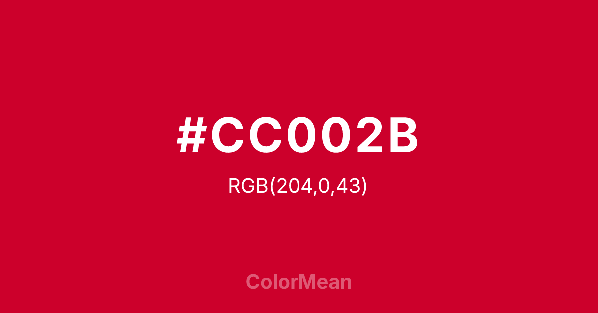 Color swatch image showing #CC002B with RGB(204,0,43) values