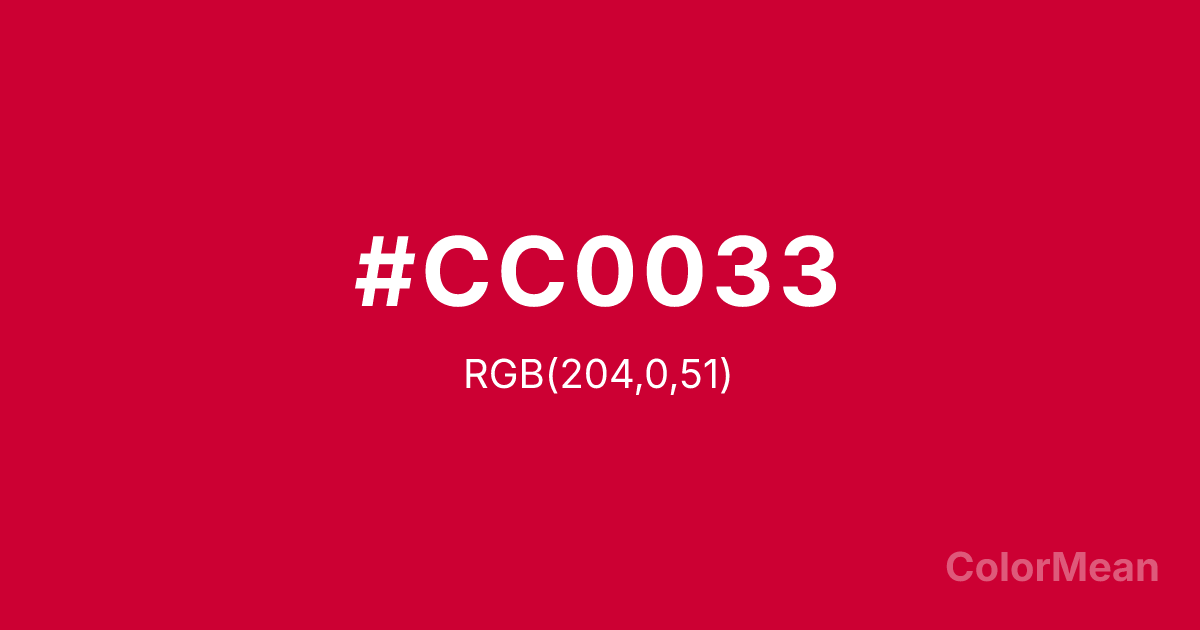 Color swatch image showing Vivid Crimson (#CC0033) with RGB(204,0,51) values