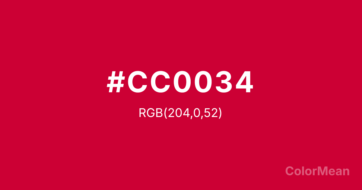 Color swatch image showing #CC0034 with RGB(204,0,52) values