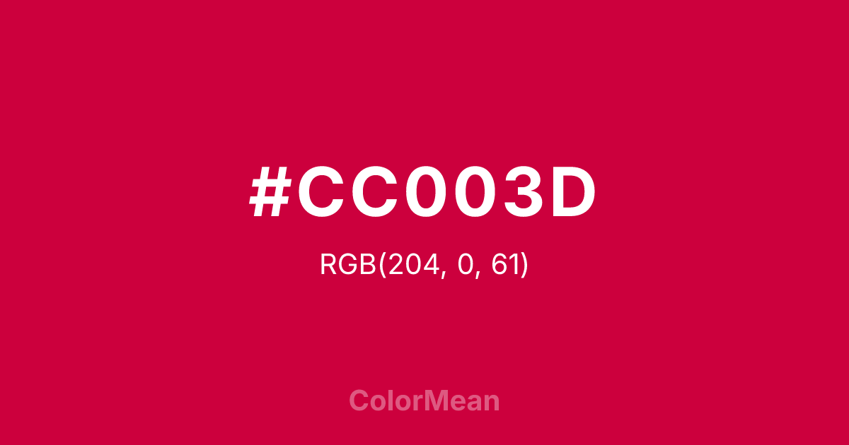 Color swatch image showing #CC003D with RGB(204,0,61) values