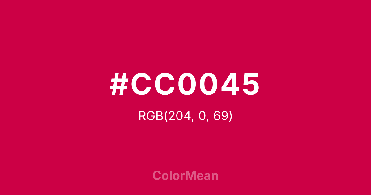 Color swatch image showing #CC0045 with RGB(204,0,69) values