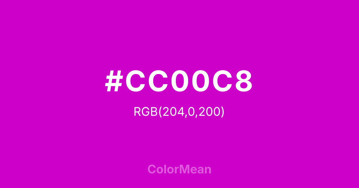 Color swatch image showing #CC00C8 with RGB(204,0,200) values
