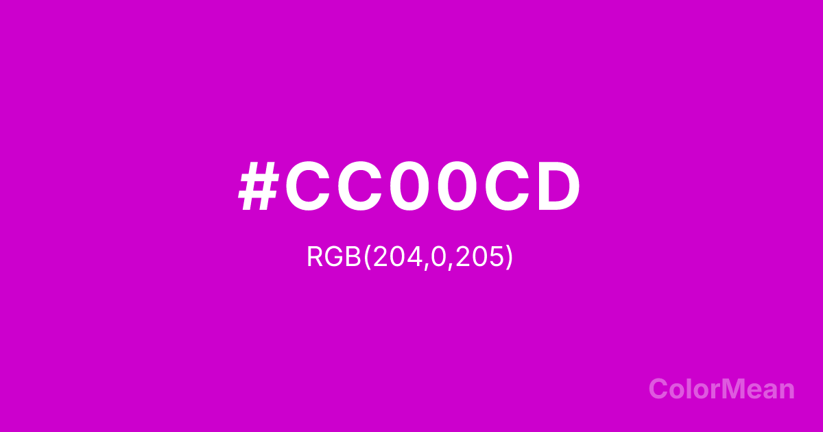 Color swatch image showing #CC00CD with RGB(204,0,205) values