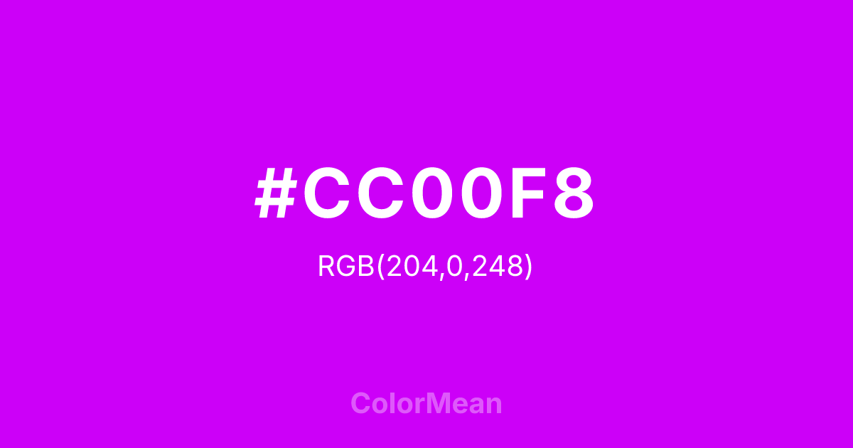 Color swatch image showing #CC00F8 with RGB(204,0,248) values