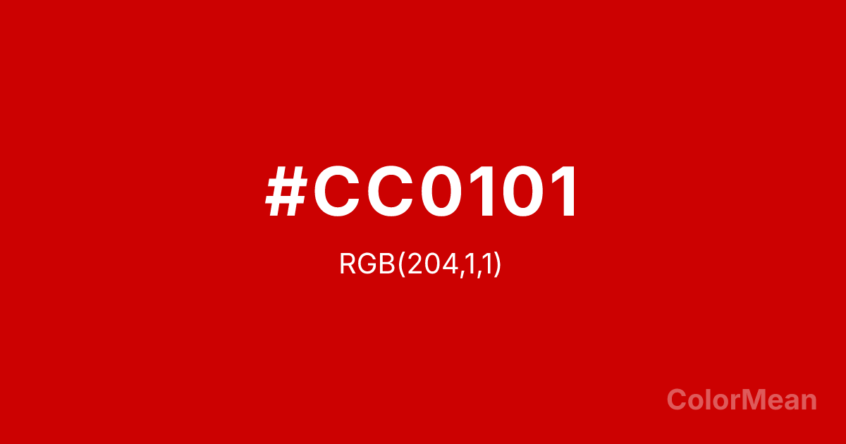 Color swatch image showing #CC0101 with RGB(204,1,1) values