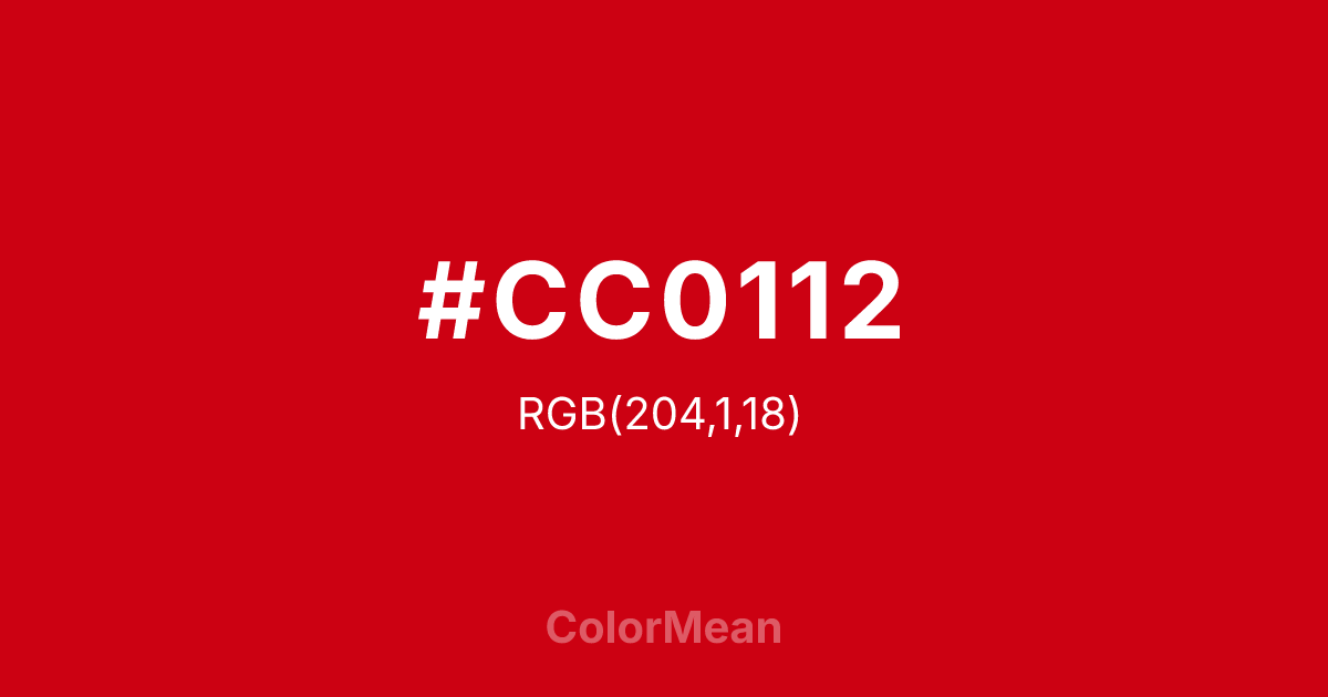Color swatch image showing #CC0112 with RGB(204,1,18) values