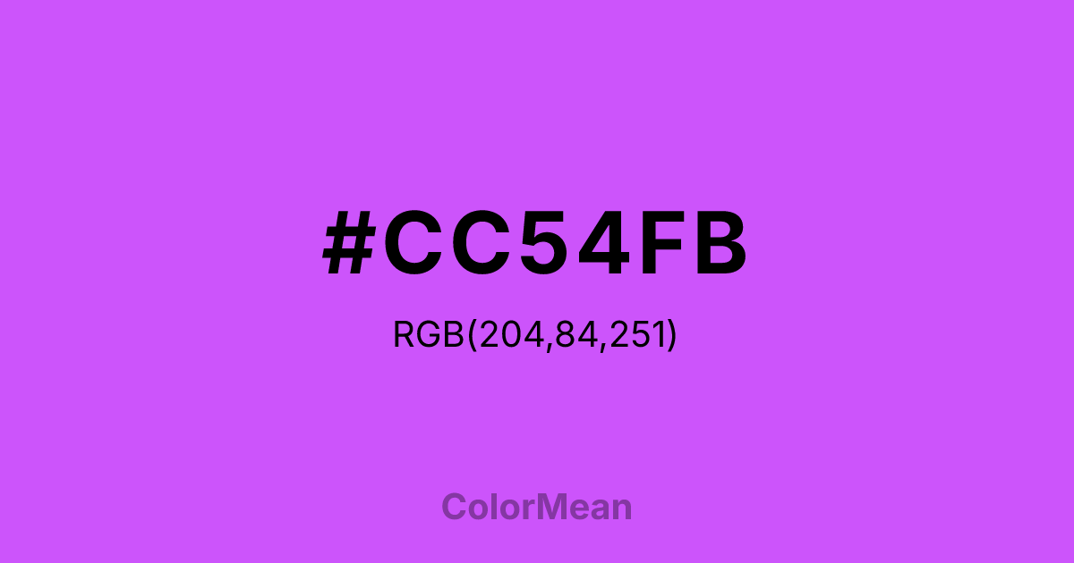 Color swatch image showing #CC54FB with RGB(204,84,251) values