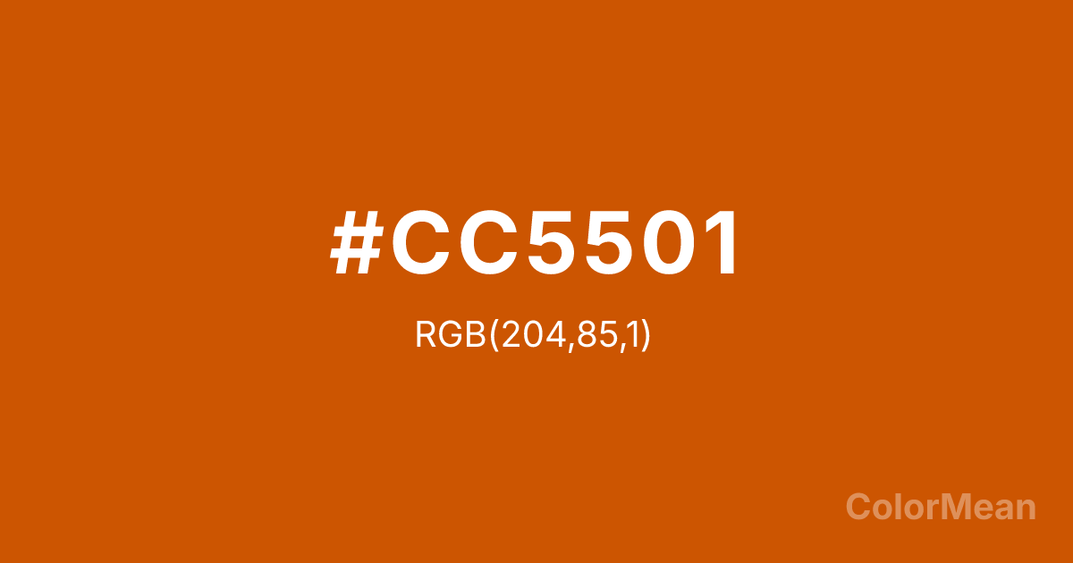 Color swatch image showing #CC5501 with RGB(204,85,1) values
