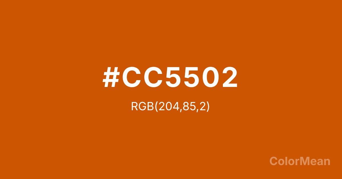 Color swatch image showing #CC5502 with RGB(204,85,2) values