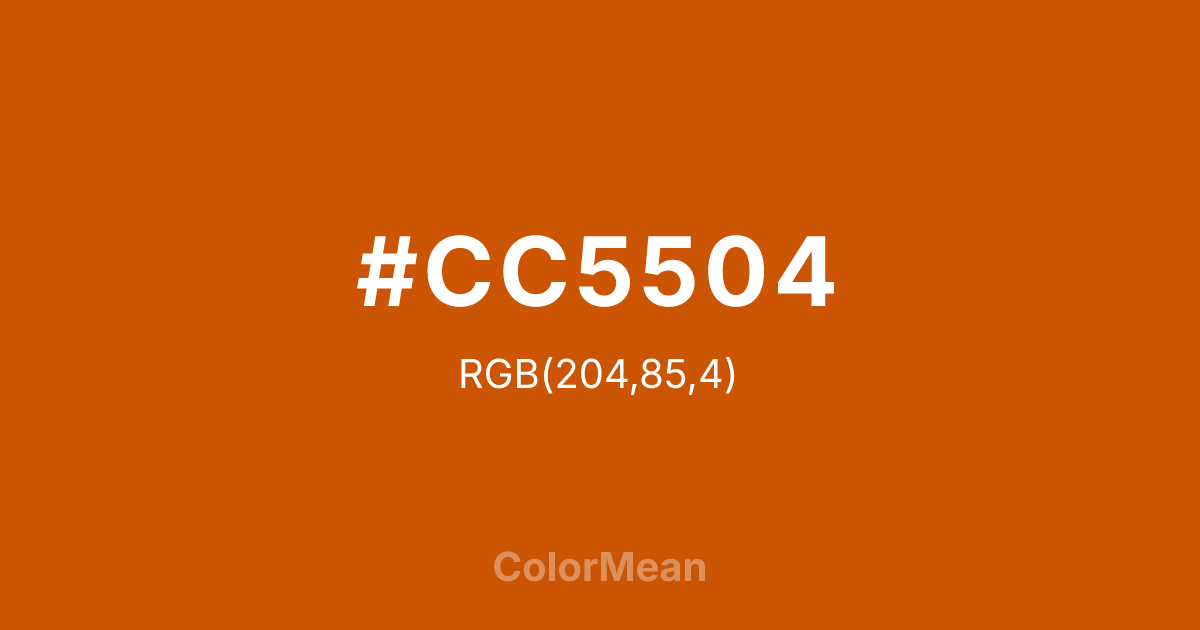 Color swatch image showing #CC5504 with RGB(204,85,4) values