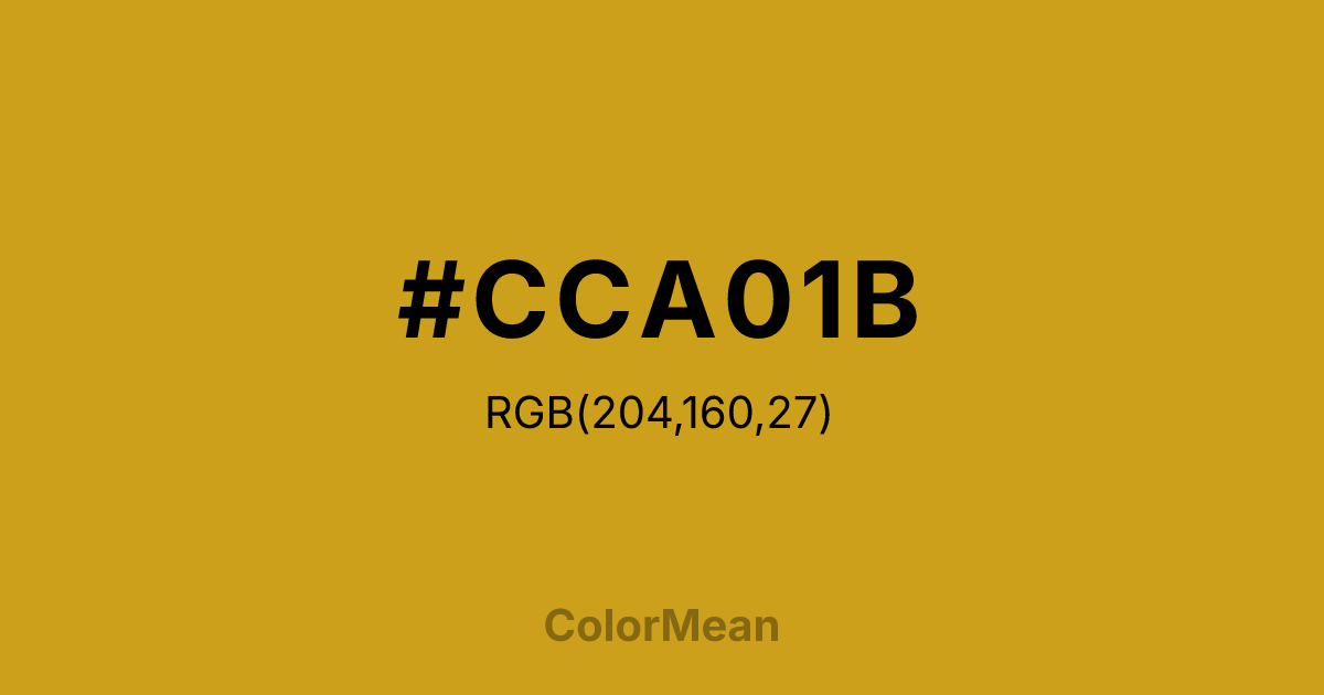 Color swatch image showing #CCA01B with RGB(204,160,27) values