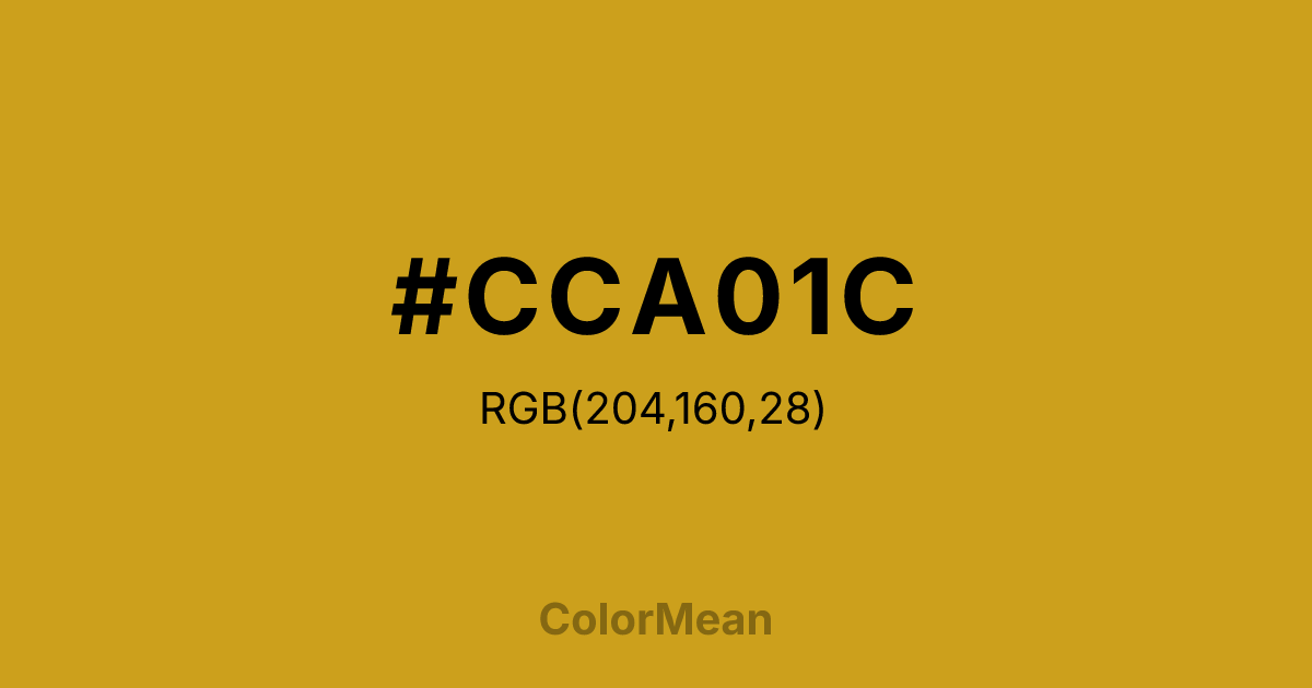 Color swatch image showing #CCA01C with RGB(204,160,28) values