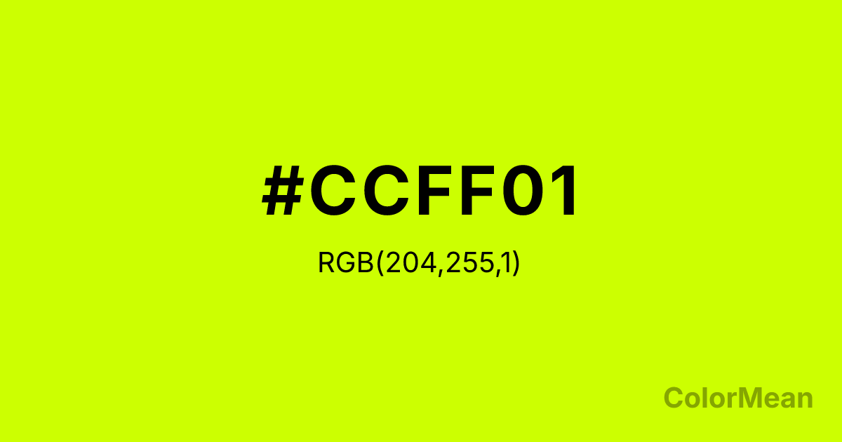 Color swatch image showing #CCFF01 with RGB(204,255,1) values