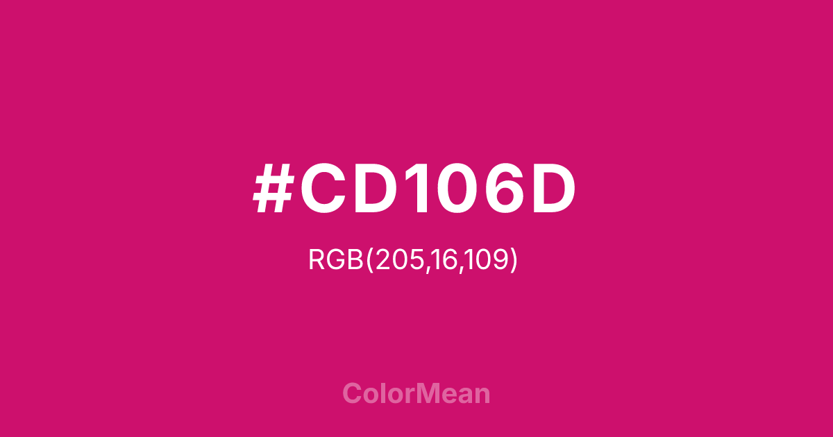 Color swatch image showing #CD106D with RGB(205,16,109) values