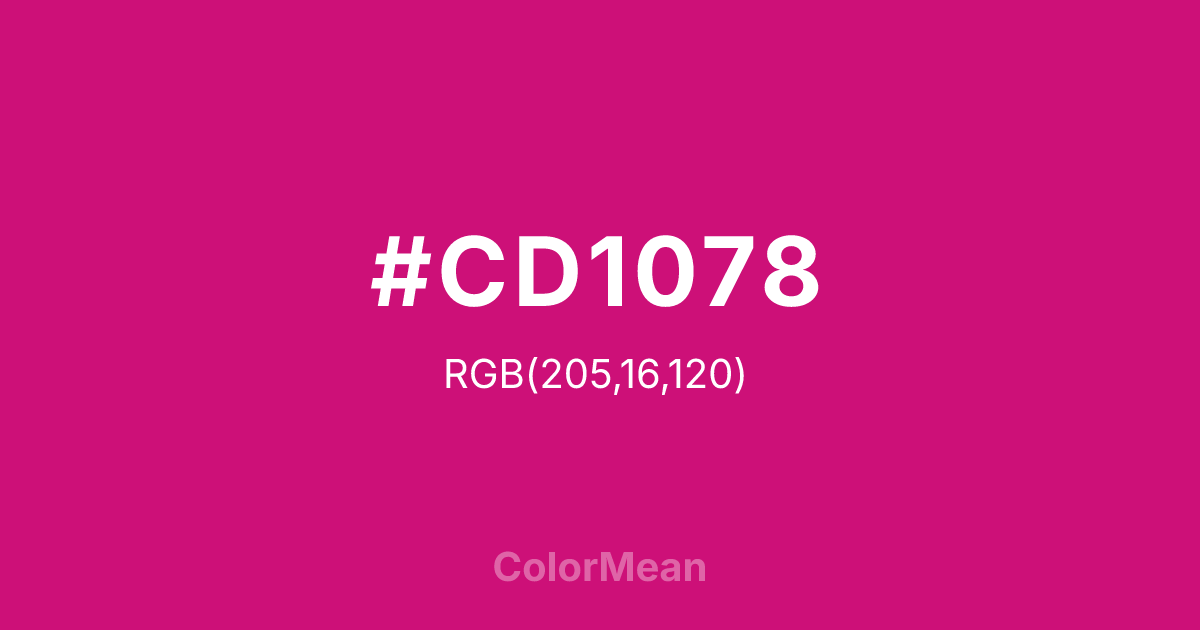 Color swatch image showing #CD1078 with RGB(205,16,120) values