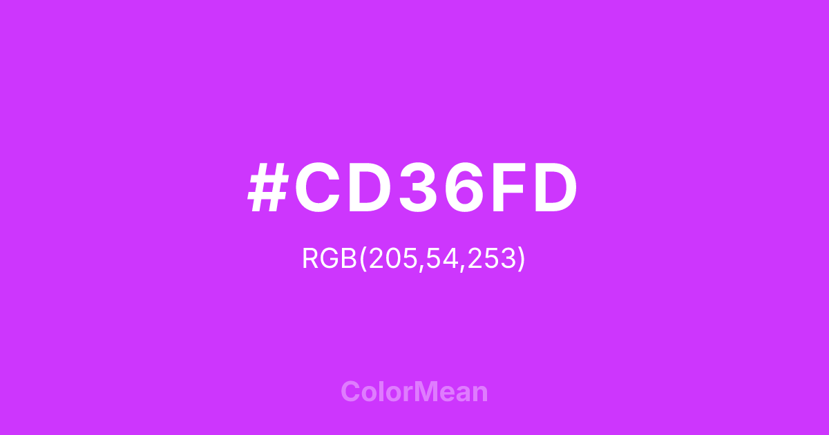 Color swatch image showing #CD36FD with RGB(205,54,253) values