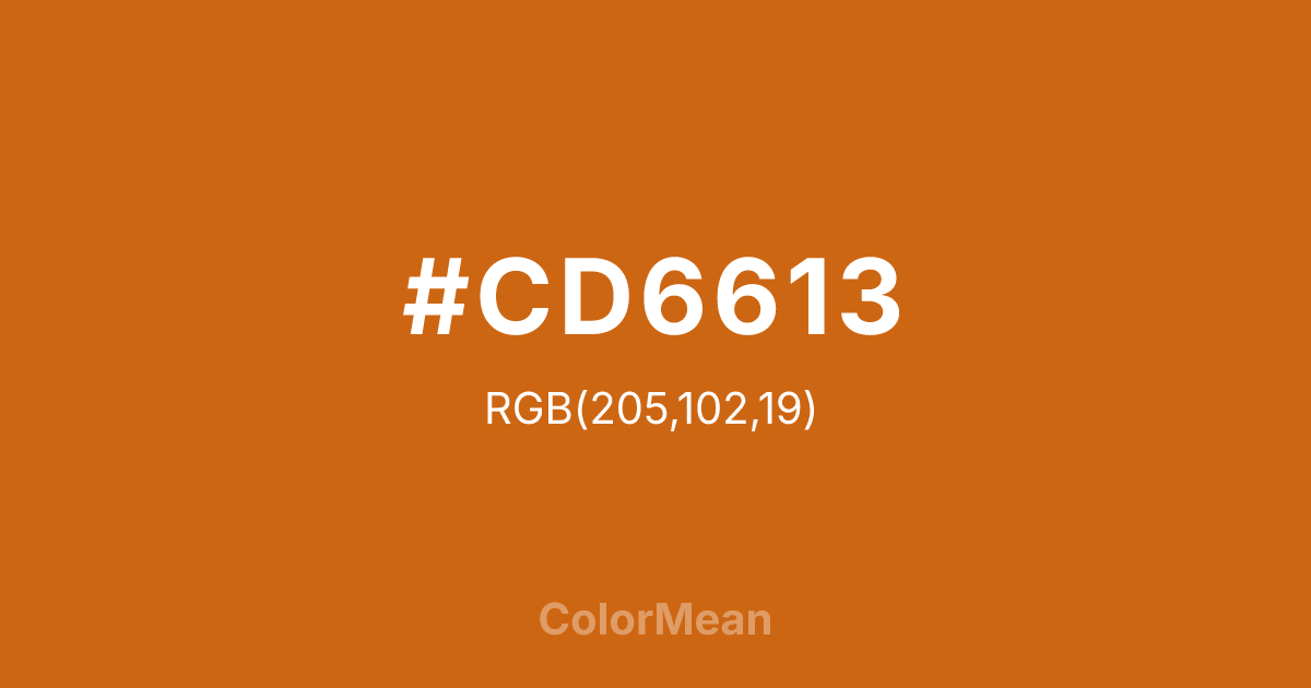 Color swatch image showing #CD6613 with RGB(205,102,19) values