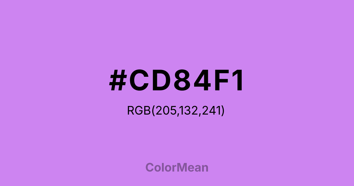 Color swatch image showing #CD84F1 with RGB(205,132,241) values