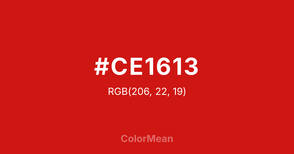 Color swatch image showing #CE1613 with RGB(206,22,19) values