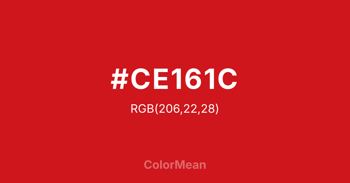 Color swatch image showing #CE161C with RGB(206,22,28) values