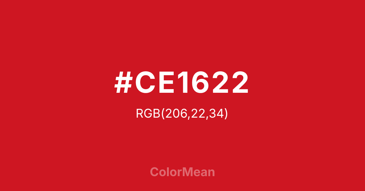 Color swatch image showing #CE1622 with RGB(206,22,34) values