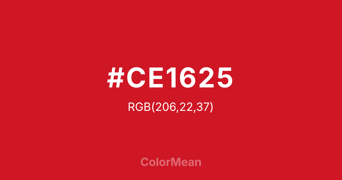 Color swatch image showing #CE1625 with RGB(206,22,37) values