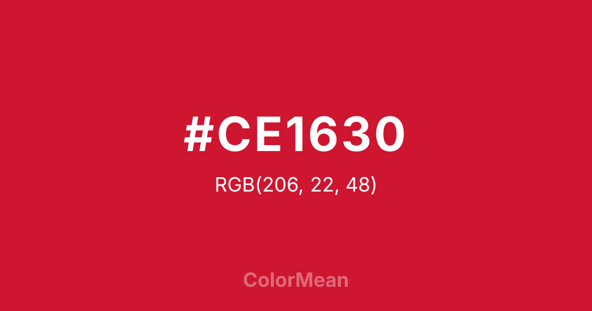 Color swatch image showing #CE1630 with RGB(206,22,48) values