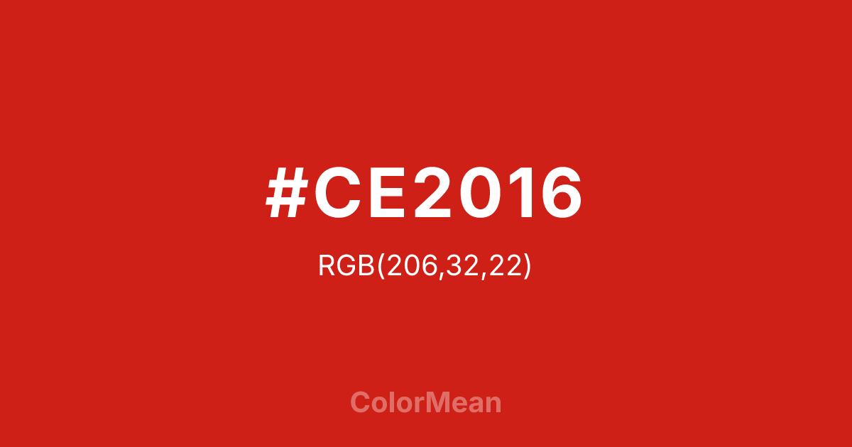 Color swatch image showing #CE2016 with RGB(206,32,22) values