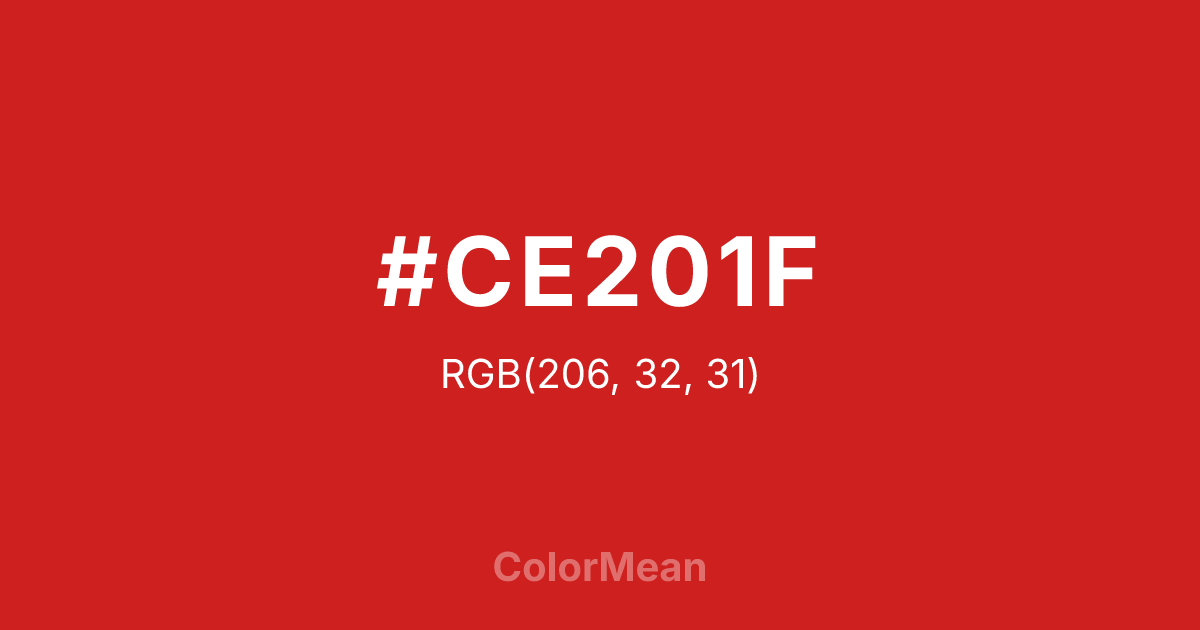 Color swatch image showing #CE201F with RGB(206,32,31) values