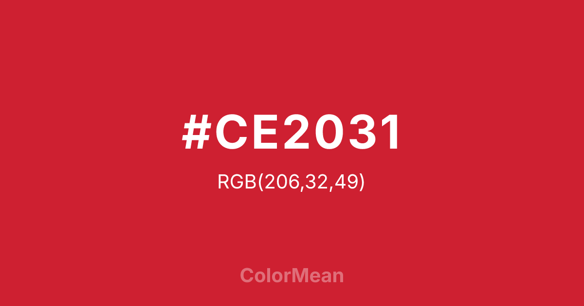 Color swatch image showing #CE2031 with RGB(206,32,49) values