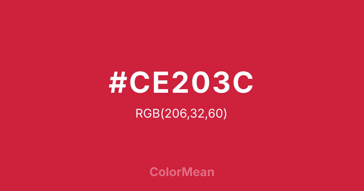Color swatch image showing #CE203C with RGB(206,32,60) values