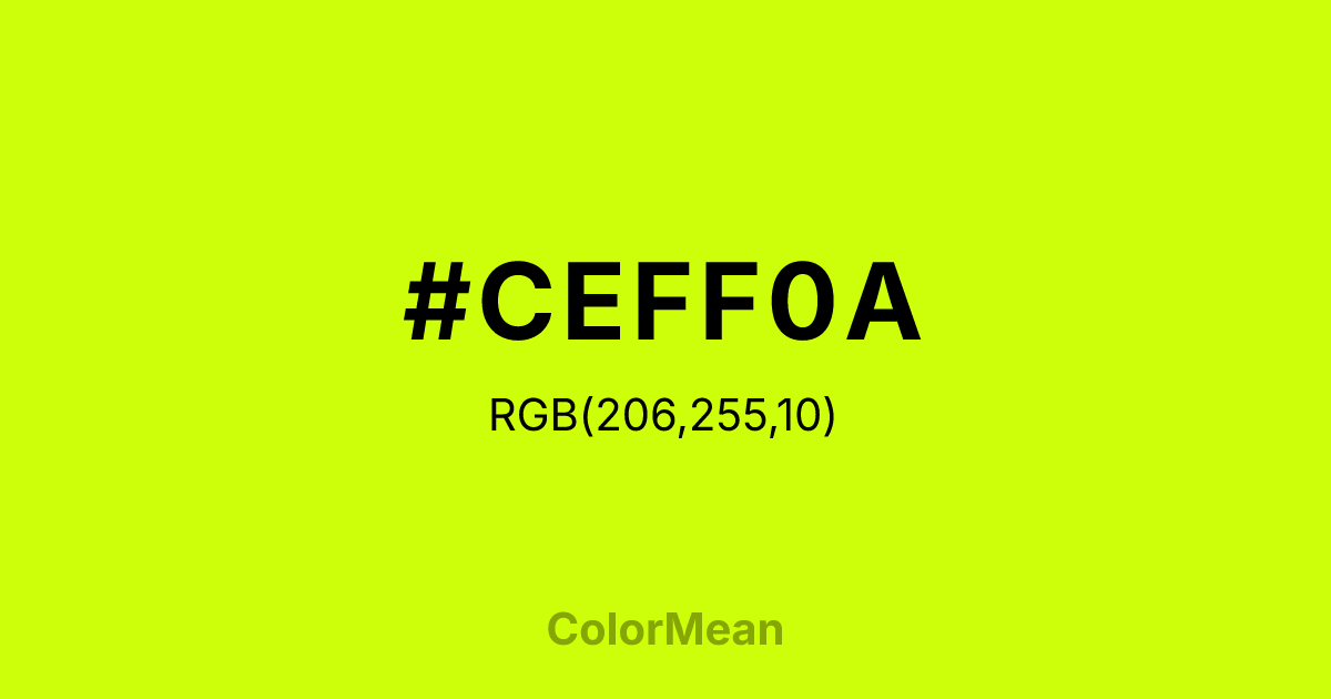 Color swatch image showing #CEFF0A with RGB(206,255,10) values
