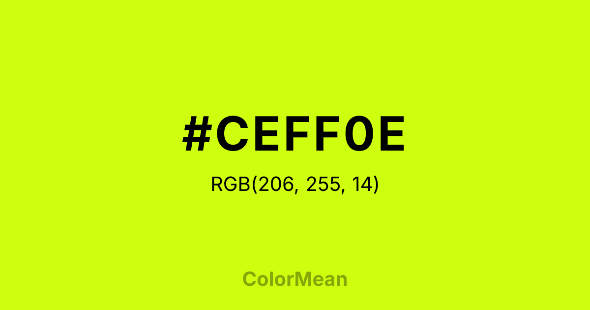 Color swatch image showing #CEFF0E with RGB(206,255,14) values