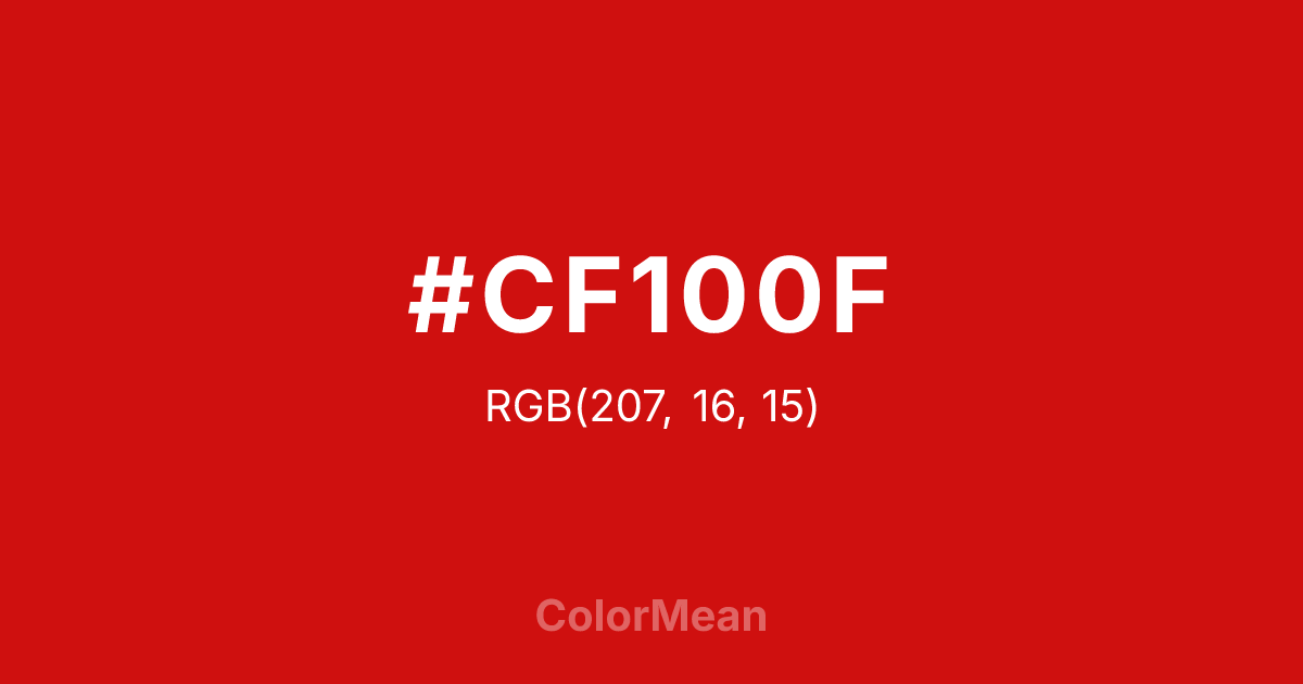 Color swatch image showing #CF100F with RGB(207,16,15) values