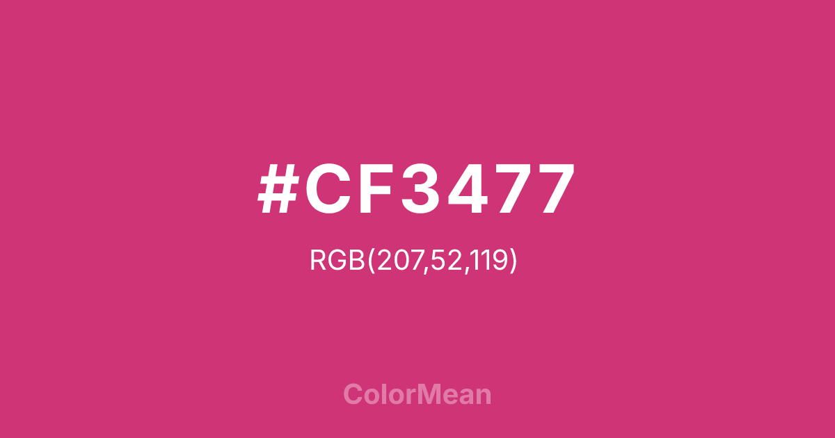 Color swatch image showing #CF3477 with RGB(207,52,119) values
