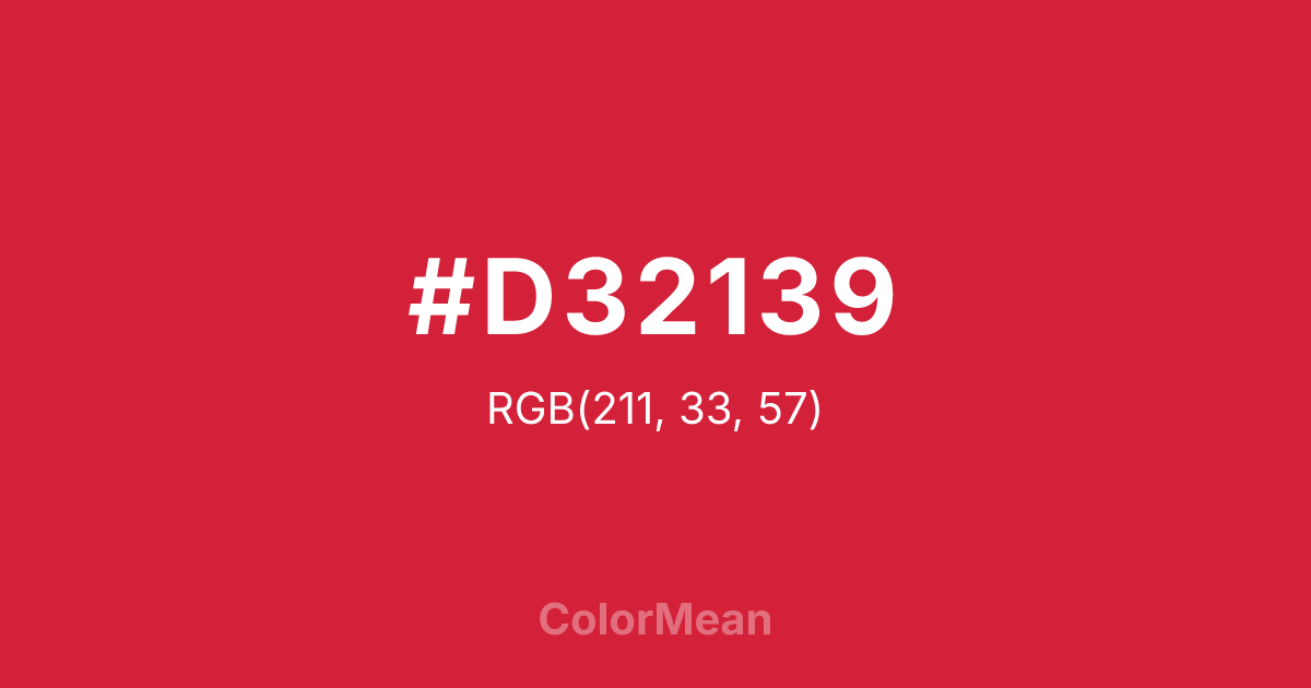 Color swatch image showing #D32139 with RGB(211,33,57) values