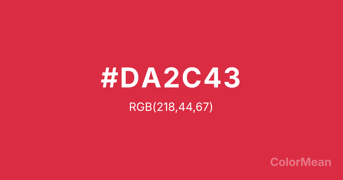 Color swatch image showing Rusty Red (#DA2C43) with RGB(218,44,67) values