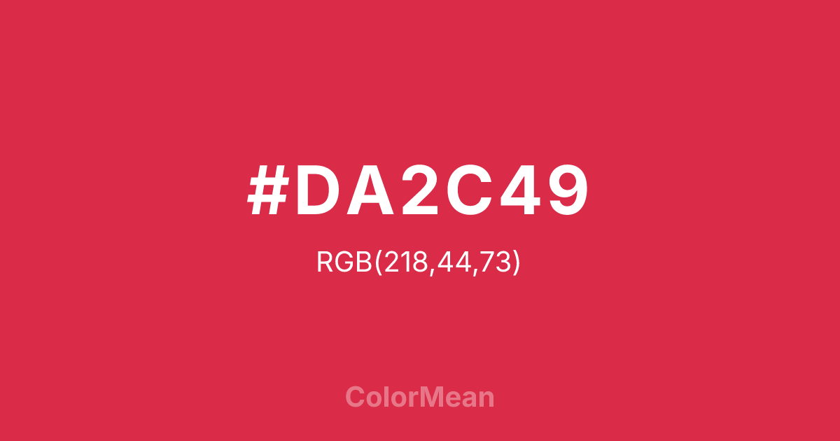 Color swatch image showing #DA2C49 with RGB(218,44,73) values