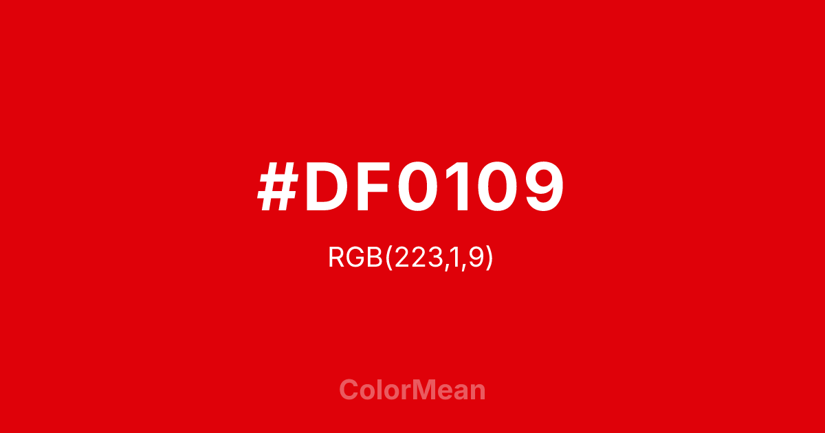 Color swatch image showing #DF0109 with RGB(223,1,9) values