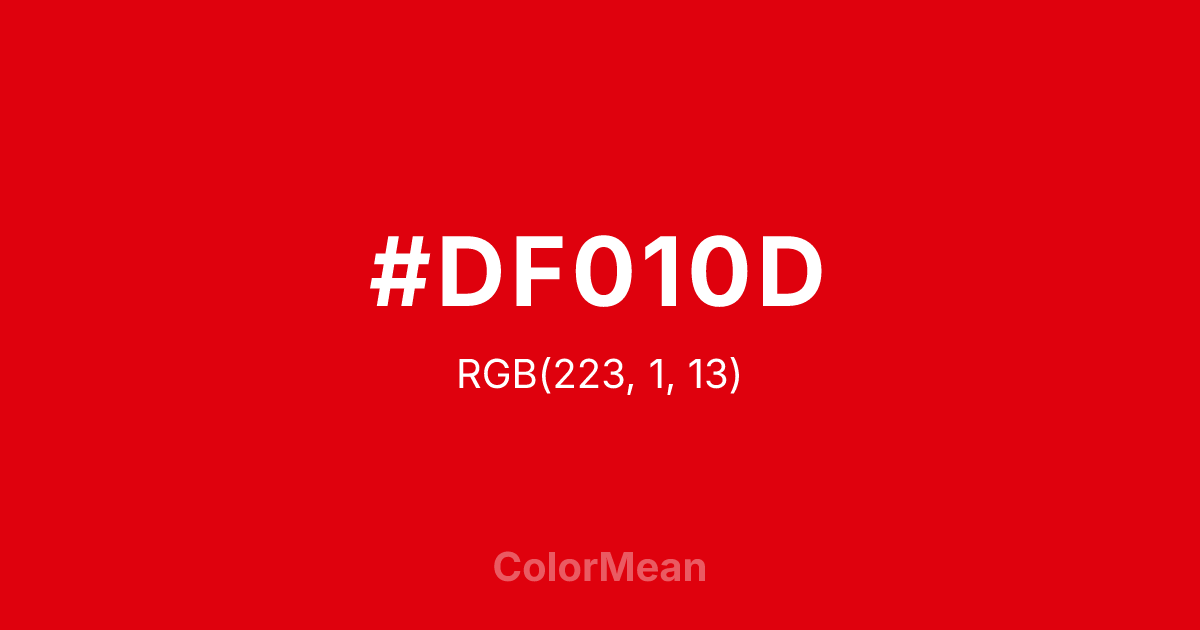 Color swatch image showing #DF010D with RGB(223,1,13) values