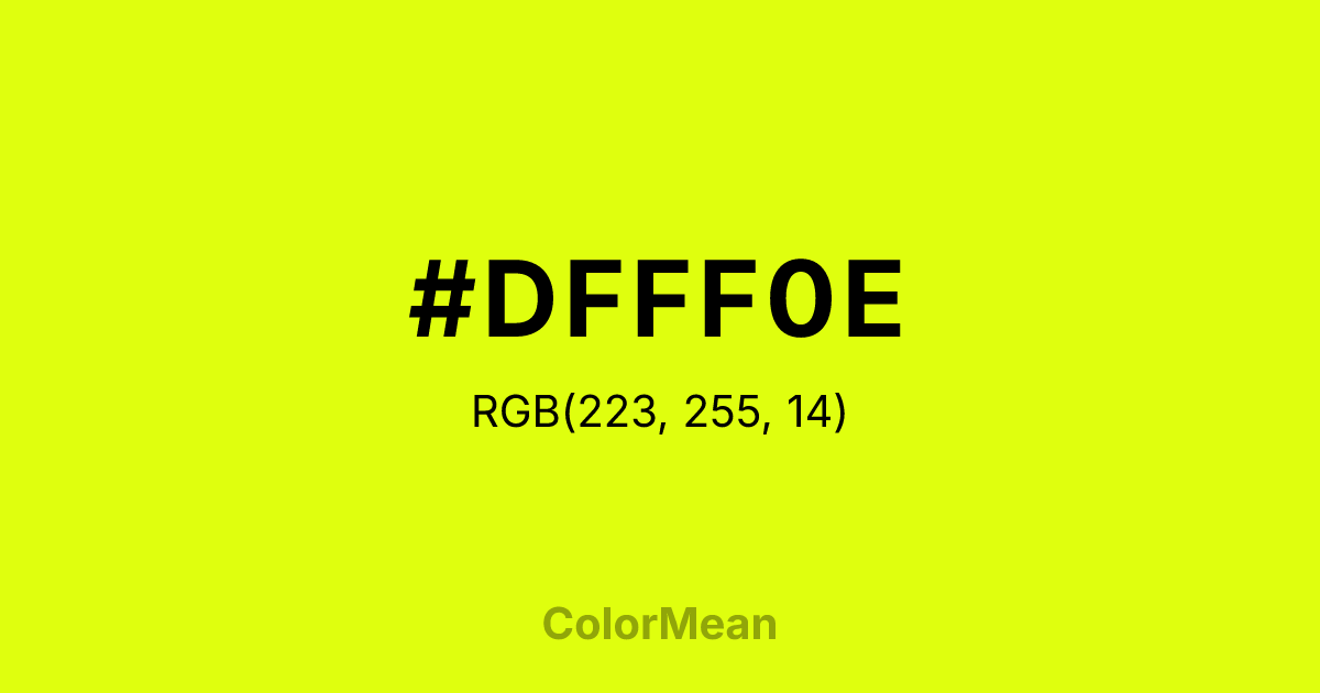 Color swatch image showing #DFFF0E with RGB(223,255,14) values