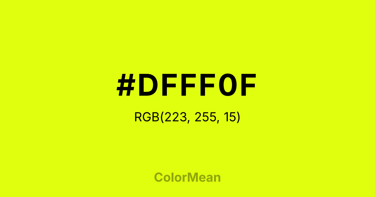 Color swatch image showing #DFFF0F with RGB(223,255,15) values
