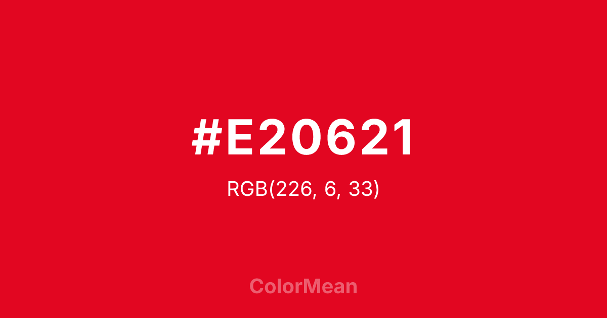 Color swatch image showing #E20621 with RGB(226,6,33) values