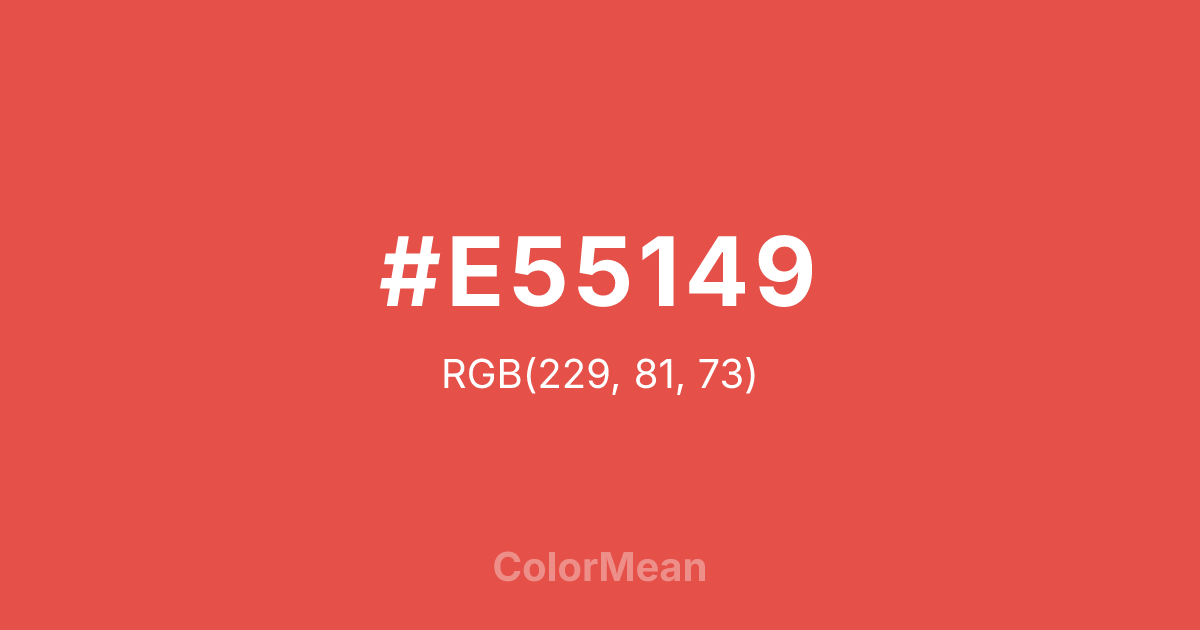 Color swatch image showing #E55149 with RGB(229,81,73) values