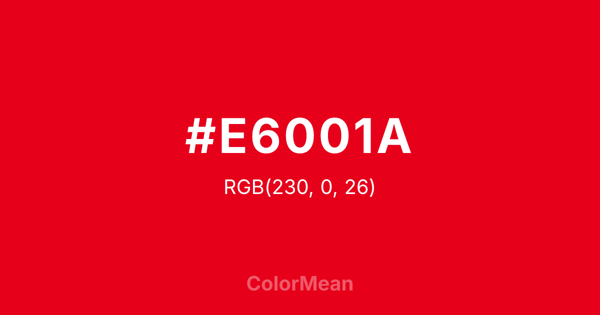 Color swatch image showing #E6001A with RGB(230,0,26) values