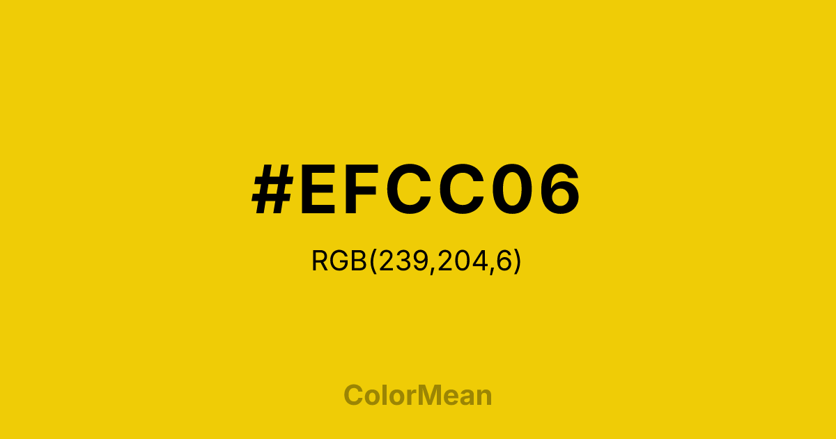 Color swatch image showing #EFCC06 with RGB(239,204,6) values