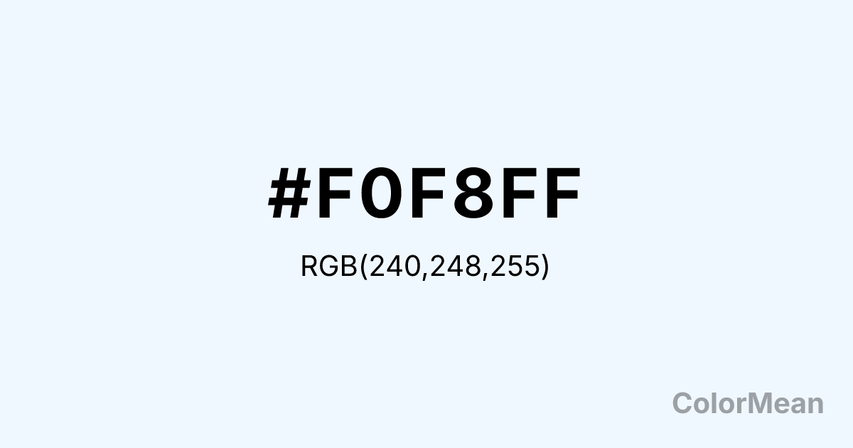 Color swatch image showing AliceBlue (#F0F8FF) with RGB(240,248,255) values
