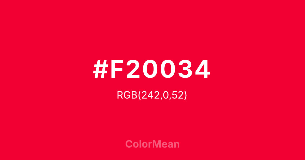 Color swatch image showing #F20034 with RGB(242,0,52) values