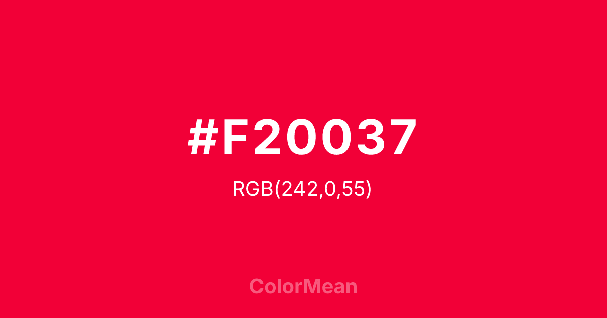 Color swatch image showing #F20037 with RGB(242,0,55) values